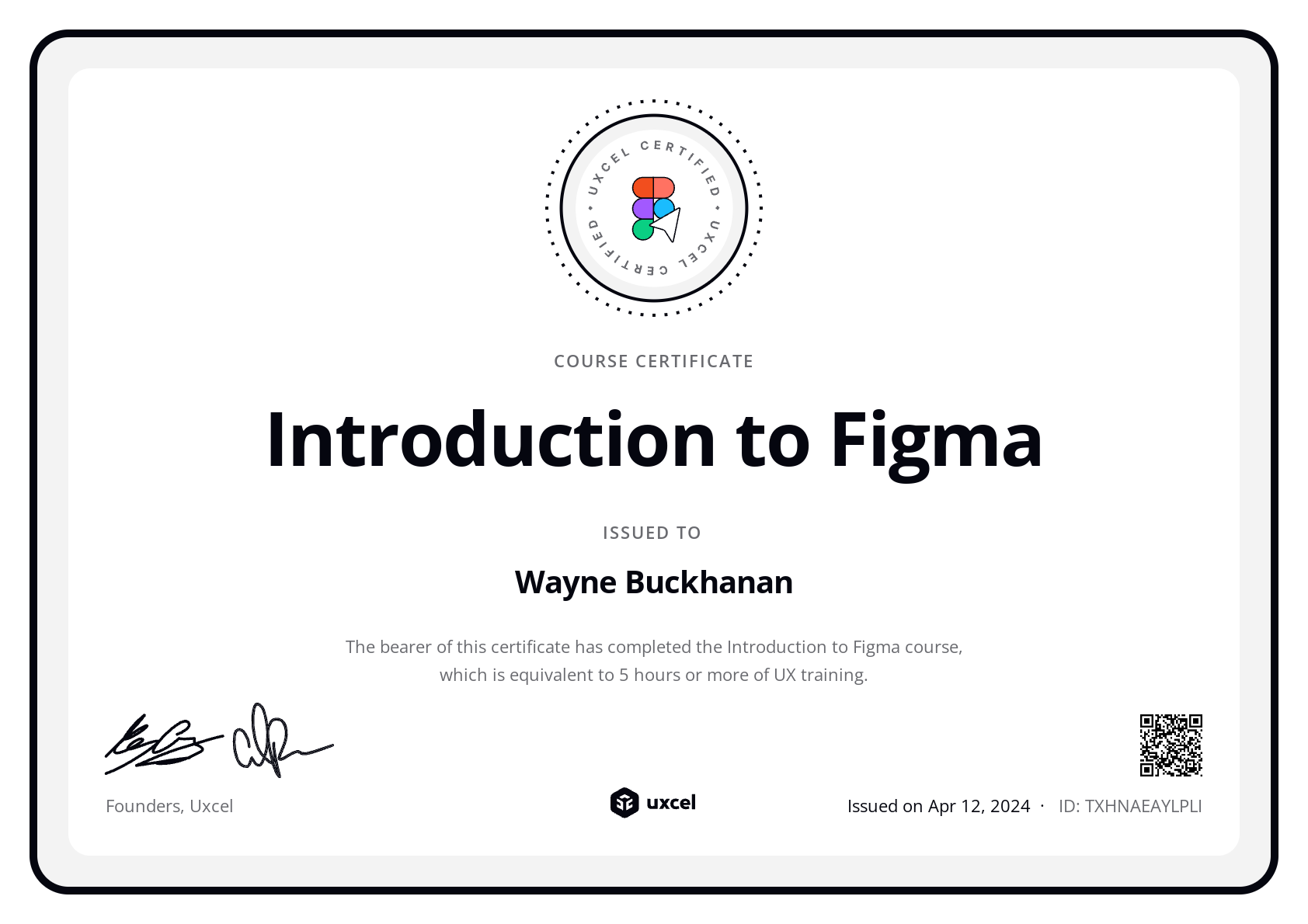 Wayne Buckhanan's certificate